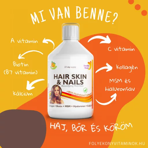 Swedish Nutra Haj, bőr, köröm vitamin kollagénnel 500 ml - folyékony vitamin